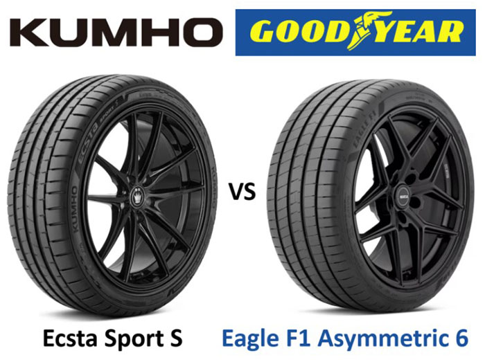 Сравнение **Kumho Ecsta Sport S** и **Goodyear Eagle F1 Asymmetric 6** сводит между собой две самые свежие модели в сегменте UHP шин.  Goodyear Eagle F1 Asymmetric 6 — это относительно новая разработка, недавно вышедшая на рынок США, а Kumho Ecsta Sport S — флагманская модель бренда Kumho последнего поколения. Обе шины уже успели хорошо проявить себя в европейских тестах.  И Kumho, и Goodyear показывают уверенные результаты как на сухом, так и на мокром покрытии, поэтому это противостояние можно считать полноценной дуэлью нового поколения среди высокопроизводительных шин.