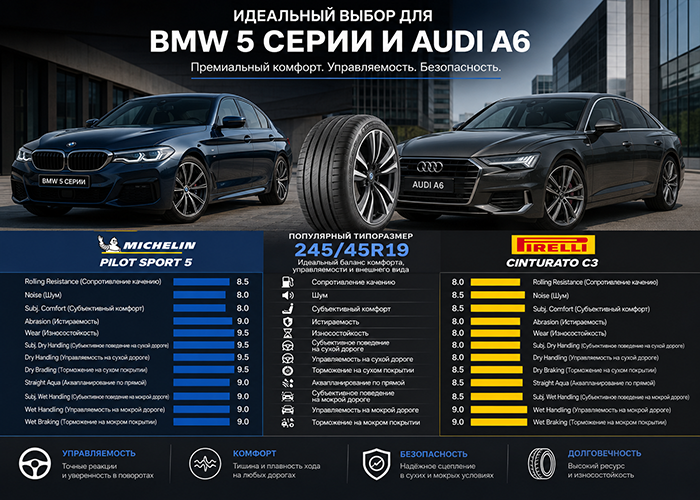 Сухое покрытие В торможении на сухой дороге Pirelli Cinturato C3 останавливается на 0,1 метра короче, чем Michelin Pilot Sport 5, что в реальных условиях составляет примерно 0% разницы. В курсовой устойчивости на сухой дороге Michelin Pilot Sport 5 проходит трассу со скоростью на 1,3 км/ч выше, чем C3, что соответствует примерно 1% преимущества. Самый большой разрыв наблюдается в субъективной оценке управляемости на сухом покрытии, где Pilot Sport 5 получает на 2,7 балла больше, что составляет около 13% преимущества с точки зрения ощущений водителя. В целом, хотя эффективность торможения на сухой дороге практически идентична, Michelin Pilot Sport 5 явно обеспечивает более увлекательное и точное вождение на сухом покрытии, подтверждая свой более сильный сверхпроизводительный характер по сравнению с более ориентированной на комфорт Cinturato C3. Cinturato C3: 0% в торможении на сухой дороге -1% в управляемости на сухой дороге -13% в субъективной оценке управляемости на сухой дороге